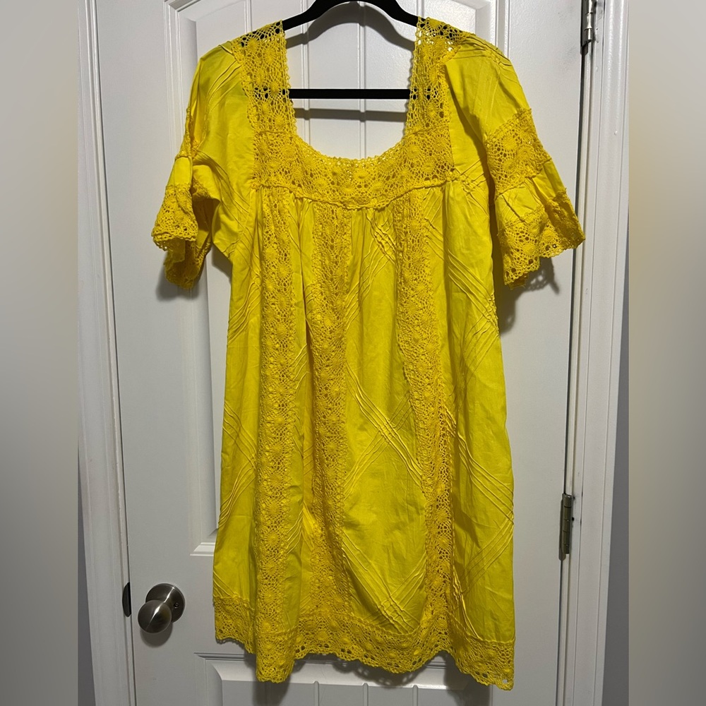 Bright Yellow Crochet detail dress